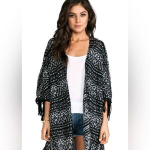 Free People Pattern Fringe Kimono Cardigan